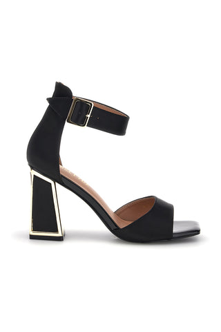 Schwarze Sandalen mit breitem Absatz und Riemen First Lady P698