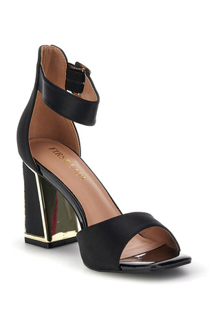 Schwarze Sandalen mit breitem Absatz und Riemen First Lady P698