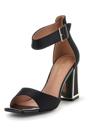 Schwarze Sandalen mit breitem Absatz und Riemen First Lady P698