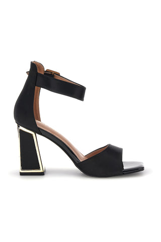 Schwarze Sandalen mit breitem Absatz und Riemen First Lady P698