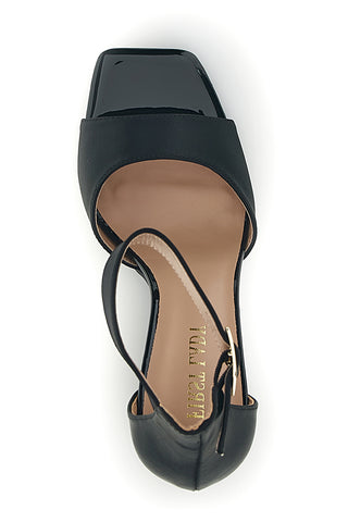 Schwarze Sandalen mit breitem Absatz und Riemen First Lady P698
