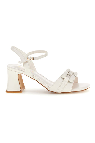 Weiße Sandalen mit breitem Absatz Knöchelriemen First Lady P700