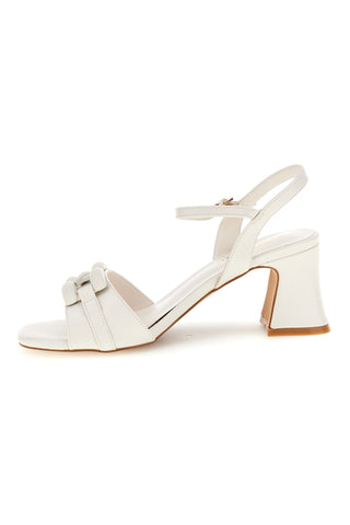 Weiße Sandalen mit breitem Absatz Knöchelriemen First Lady P700