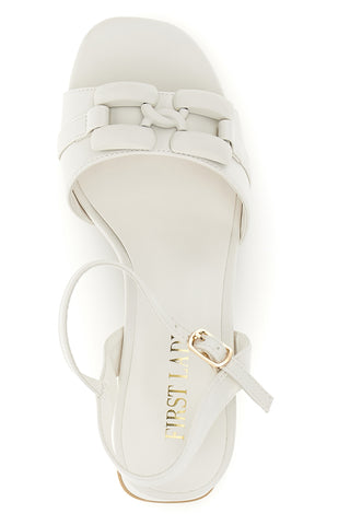 Weiße Sandalen mit breitem Absatz Knöchelriemen First Lady P700