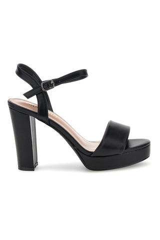 Schwarze Sandalen mit breitem Absatz Knöchelriemen First Lady P701