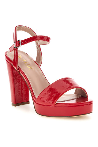 Rote Sandalen mit breitem Absatz Knöchelriemen First Lady P701