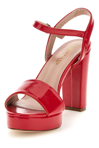 Rote Sandalen mit breitem Absatz Knöchelriemen First Lady P701