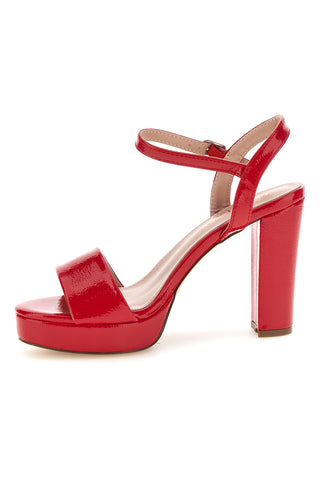 Rote Sandalen mit breitem Absatz Knöchelriemen First Lady P701