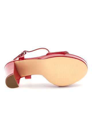 Rote Sandalen mit breitem Absatz Knöchelriemen First Lady P701