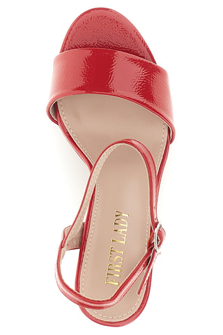 Rote Sandalen mit breitem Absatz Knöchelriemen First Lady P701