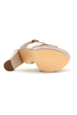 Beige Sandalen mit Plateau und breitem Absatz First Lady P712