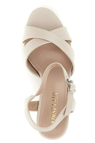 Beige Sandalen mit Plateau und breitem Absatz First Lady P712