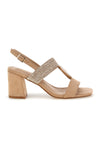 Sandali beige con fascia in tessuto e tacco largo First lady P703