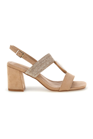 Sandali beige con fascia in tessuto e tacco largo First lady P703