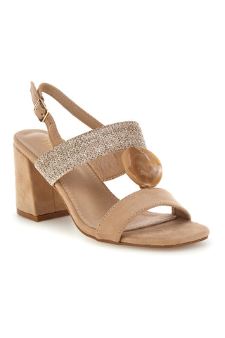Sandali beige con fascia in tessuto e tacco largo First lady P703