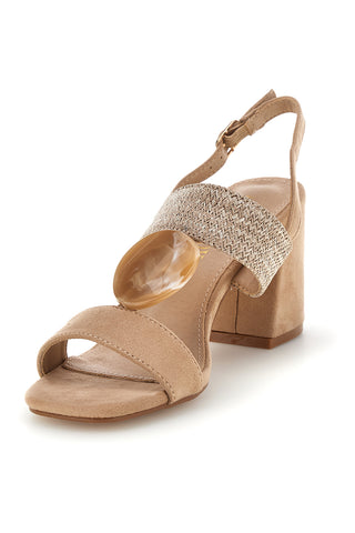 Sandali beige con fascia in tessuto e tacco largo First lady P703