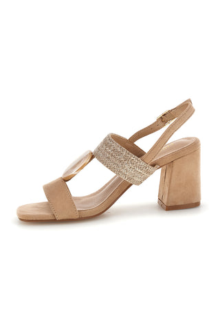 Sandali beige con fascia in tessuto e tacco largo First lady P703