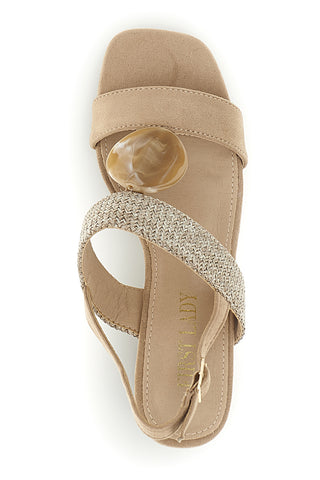 Sandali beige con fascia in tessuto e tacco largo First lady P703