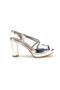 Silberne Riemchensandalen mit glänzendem Detail und breitem Absatz First Lady P705