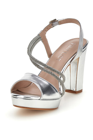 Sandali argento con cinturino con dettaglio brillante e tacco largo First lady P705