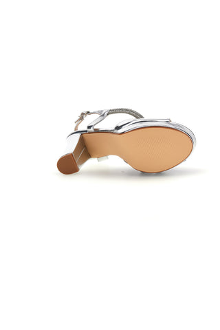Sandali argento con cinturino con dettaglio brillante e tacco largo First lady P705