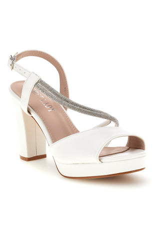 Weiße Riemchensandalen mit glänzendem Detail und breitem Absatz First Lady P705