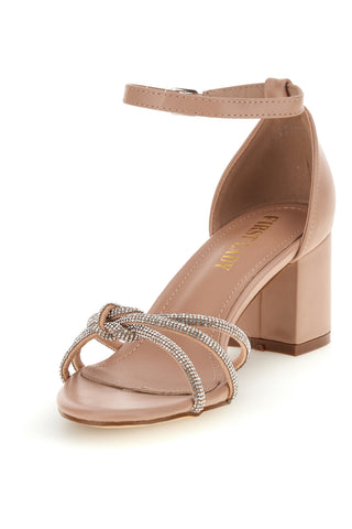 Nackte Sandalen mit glänzenden Riemchen und breitem Absatz First Lady P706