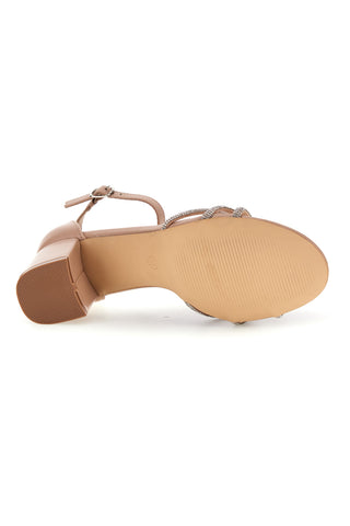 Nackte Sandalen mit glänzenden Riemchen und breitem Absatz First Lady P706