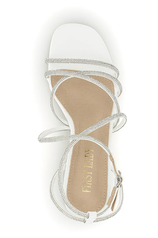 Weiße Sandalen mit breitem Absatz und Riemen First Lady P708