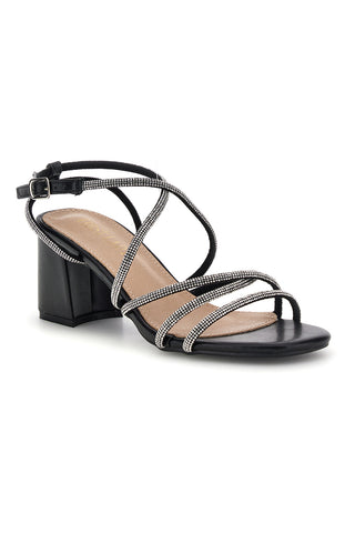 Schwarze Sandalen mit breitem Absatz und Riemen First Lady P708