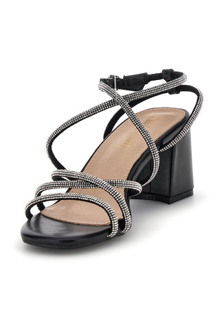 Schwarze Sandalen mit breitem Absatz und Riemen First Lady P708
