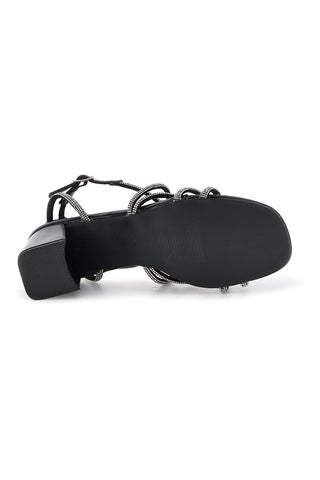Schwarze Sandalen mit breitem Absatz und Riemen First Lady P708
