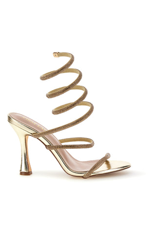 Gold Sandalen mit Strass und Spirale Spitze Erste Dame P711