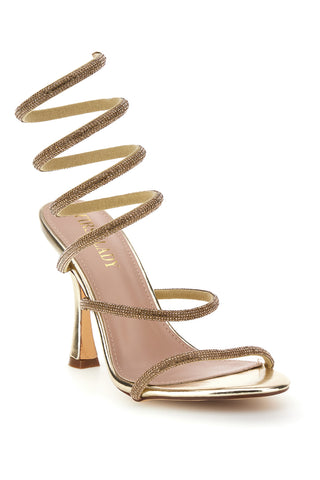 Gold Sandalen mit Strass und Spirale Spitze Erste Dame P711