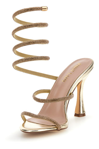 Gold Sandalen mit Strass und Spirale Spitze Erste Dame P711