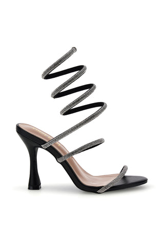 Schwarze Sandalen mit Strass und Spirale Spitze Erste Dame P711