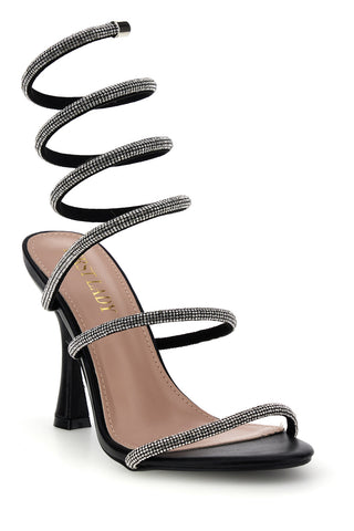 Schwarze Sandalen mit Strass und Spirale Spitze Erste Dame P711