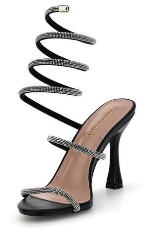 Schwarze Sandalen mit Strass und Spirale Spitze Erste Dame P711