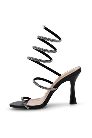 Schwarze Sandalen mit Strass und Spirale Spitze Erste Dame P711
