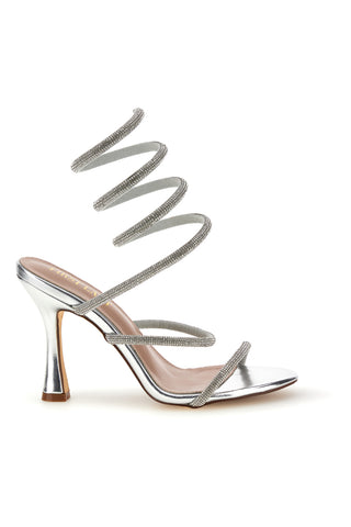 Silberne Sandalen mit Strass und Spirale Spitze Erste Dame P711