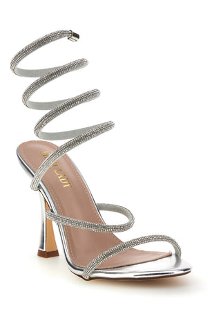 Silberne Sandalen mit Strass und Spirale Spitze Erste Dame P711
