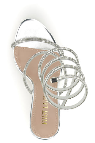 Silberne Sandalen mit Strass und Spirale Spitze Erste Dame P711