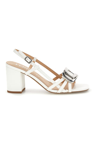 Sandalo bianco con tacco e sottopiede in pelle Ferre F884