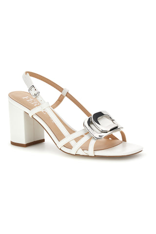 Sandalo bianco con tacco e sottopiede in pelle Ferre F884