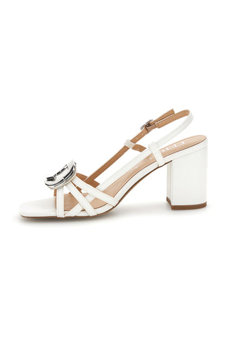 Sandalo bianco con tacco e sottopiede in pelle Ferre F884