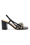 Sandalo nero con tacco e sottopiede in pelle Ferre F884