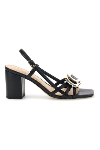 Sandalo nero con tacco e sottopiede in pelle Ferre F884