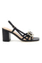 Sandalo nero con tacco e sottopiede in pelle Ferre F884