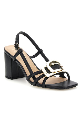 Sandalo nero con tacco e sottopiede in pelle Ferre F884