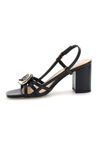 Sandalo nero con tacco e sottopiede in pelle Ferre F884